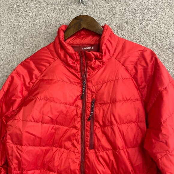 NEW Lands' End Men's L Full Zip Packable Down Jacket Classic Red Lightweight - Picture 8 of 10